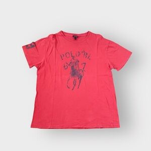 Polo Ralph Lauren Men's Red Blue Graphics Polo Horse T-Shirt - Size M Vintage